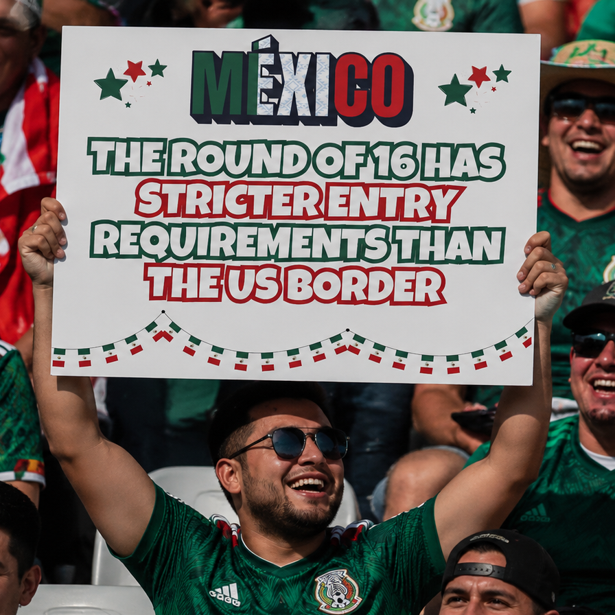 Mexico Fan Sign - "The round of 16 has stricter entry..." - Funny World Cup 2026 Cheerboard