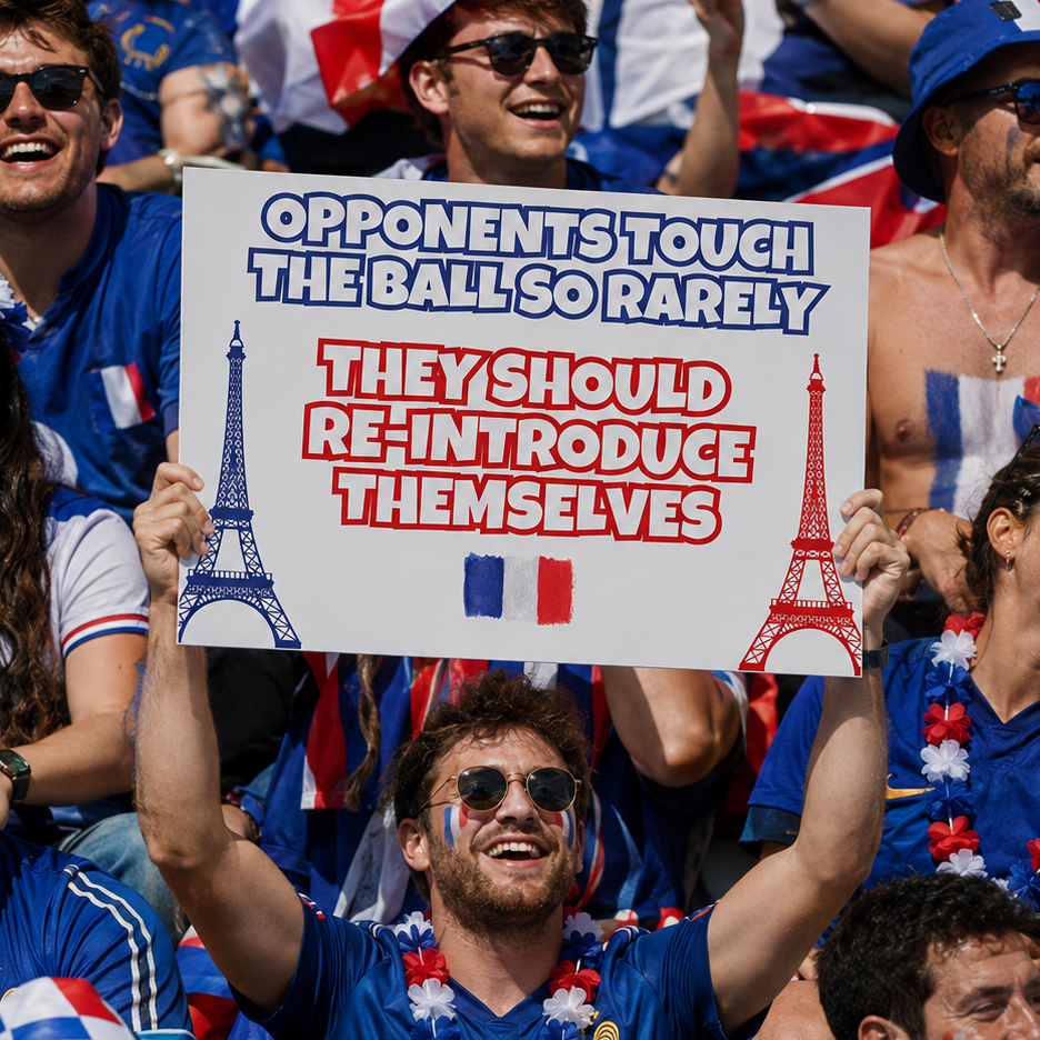 France Fan Sign - "Opponents touch the ball so rarely..." - Funny World Cup 2026 Cheerboard