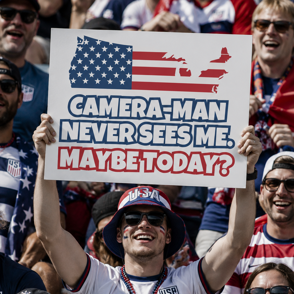 USA Fan Sign - "Camera-man never sees me. Maybe today?" - Funny World Cup 2026 Cheerboard