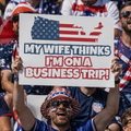 USA Fan Sign - "My wife thinks I'm on a business trip" - Funny World Cup 2026 Cheerboard