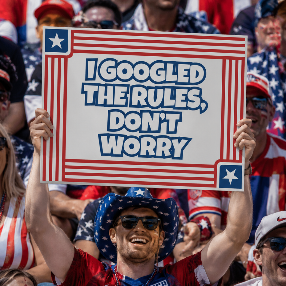 USA Fan Sign - "I googled the rules, don't worry" - Funny World Cup 2026 Cheerboard