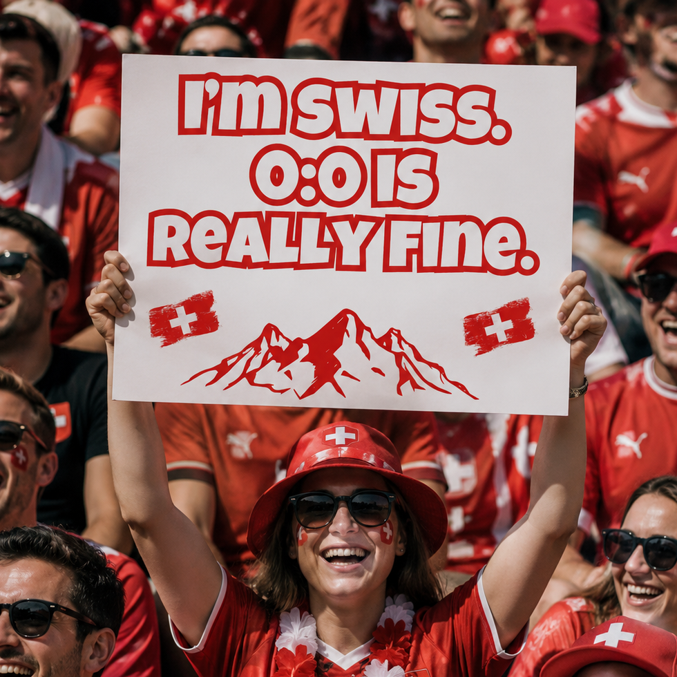 Switzerland Fan Sign - "I'm swiss. 0:0 is really fine." - Funny World Cup 2026 Cheerboard
