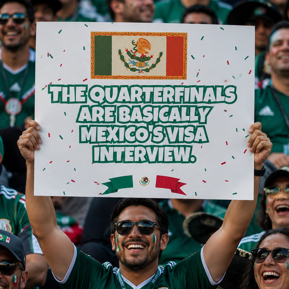 Mexico Fan Sign - "The quarterfinals are basically mexico's..." - Funny World Cup 2026 Cheerboard